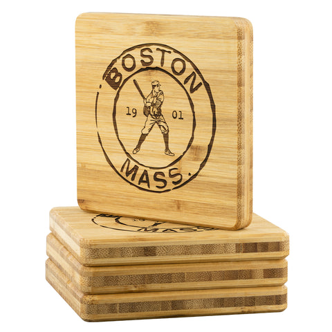 Image of Boston Baseball Vintage Stamp Bamboo Coasters (4pc)