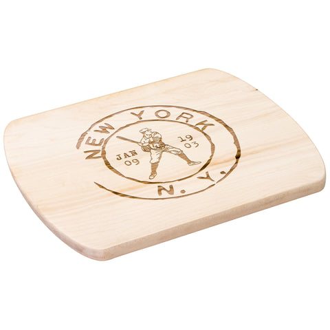 Image of New York Baseball Vintage Stamp Hardwood Rounded Cutting Board, Charcuterie Board, Cheese Board