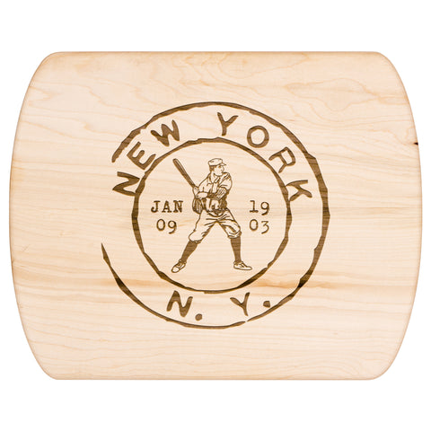Image of New York Baseball Vintage Stamp Hardwood Rounded Cutting Board, Charcuterie Board, Cheese Board