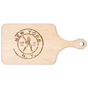 New York Baseball Vintage Stamp Hardwood Paddle Cutting Board, Charcuterie Board, Cheese Board with Handle