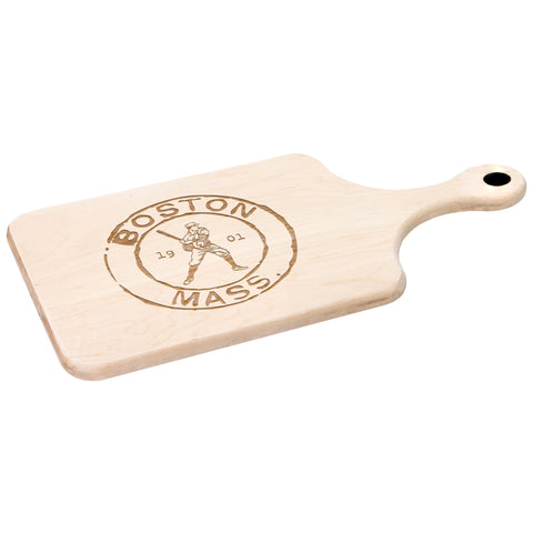 Image of Boston Baseball Vintage Stamp Hardwood Paddle Cutting Board, Charcuterie Board, Cheese Board with Handle