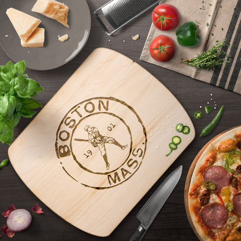 Image of Boston Baseball Vintage Stamp Hardwood Rounded Cutting Board, Charcuterie Board, Cheese Board