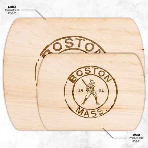 Image of Boston Baseball Vintage Stamp Hardwood Rounded Cutting Board, Charcuterie Board, Cheese Board