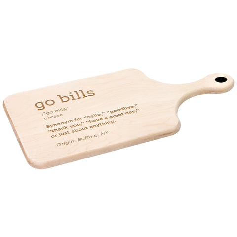 Image of Go Bills Hardwood Paddle Cutting Board, Charcuterie Board, Cheese Board with Handle - Buffalo Bills, Bills Mafia