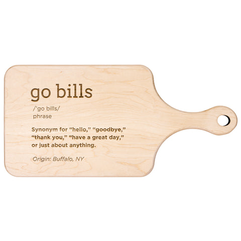 Image of Go Bills Hardwood Paddle Cutting Board, Charcuterie Board, Cheese Board with Handle - Buffalo Bills, Bills Mafia