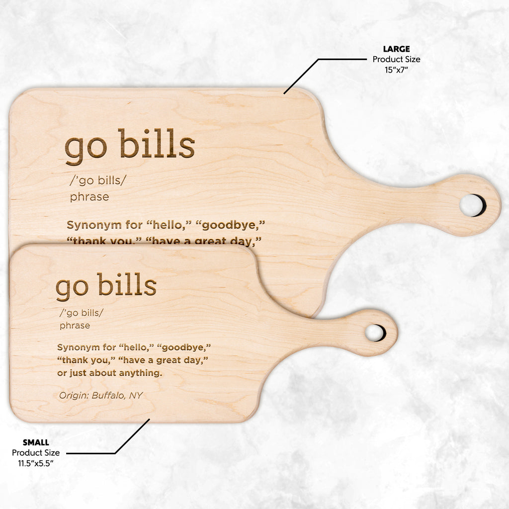 Go Bills Hardwood Paddle Cutting Board, Charcuterie Board, Cheese Board with Handle - Buffalo Bills, Bills Mafia