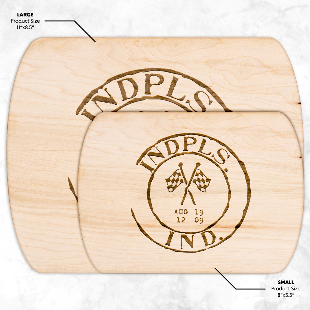 Indy 500 Vintage Stamp Hardwood Rounded Cutting Board, Charcuterie Board, Cheese Board