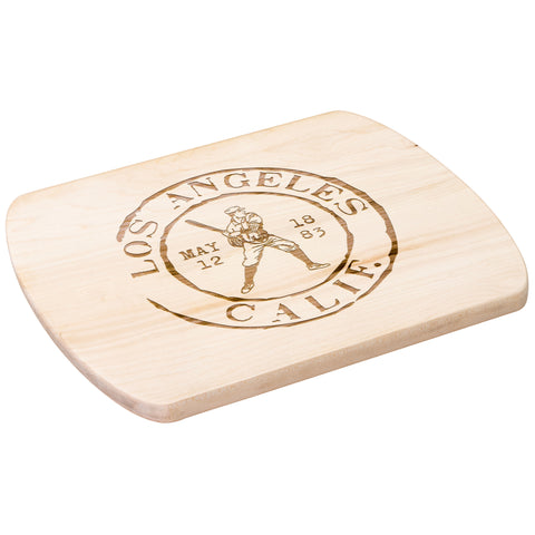 Image of Los Angeles Baseball Vintage Stamp Hardwood Rounded Cutting Board, Charcuterie Board, Cheese Board