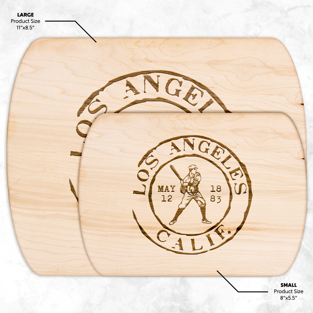 Los Angeles Baseball Vintage Stamp Hardwood Rounded Cutting Board, Charcuterie Board, Cheese Board