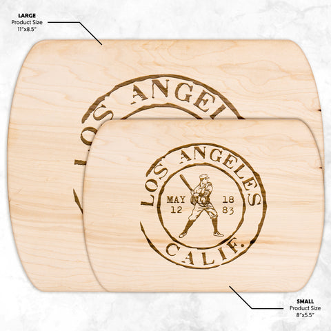 Image of Los Angeles Baseball Vintage Stamp Hardwood Rounded Cutting Board, Charcuterie Board, Cheese Board
