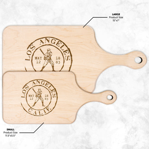 Image of Los Angeles Baseball Vintage Stamp Hardwood Paddle Cutting Board, Charcuterie Board, Cheese Board with Handle