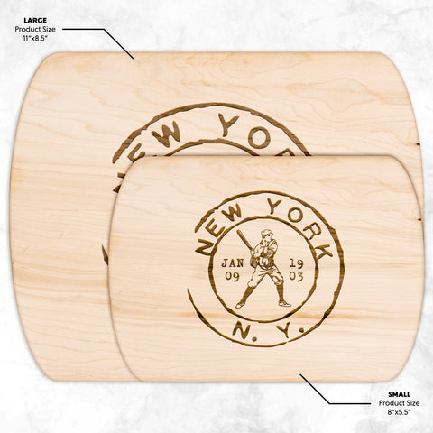New York Baseball Vintage Stamp Hardwood Rounded Cutting Board, Charcuterie Board, Cheese Board