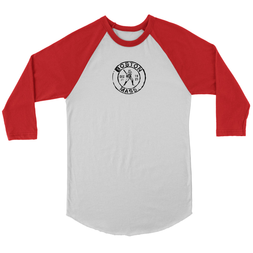 teelaunch Boston Baseball Vintage Postal Stamp Unisex Baseball Shirt Canvas Unisex 3/4 Raglan / White/Red / S